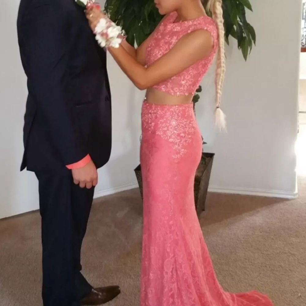 Coral Floral Two Piece Gown.